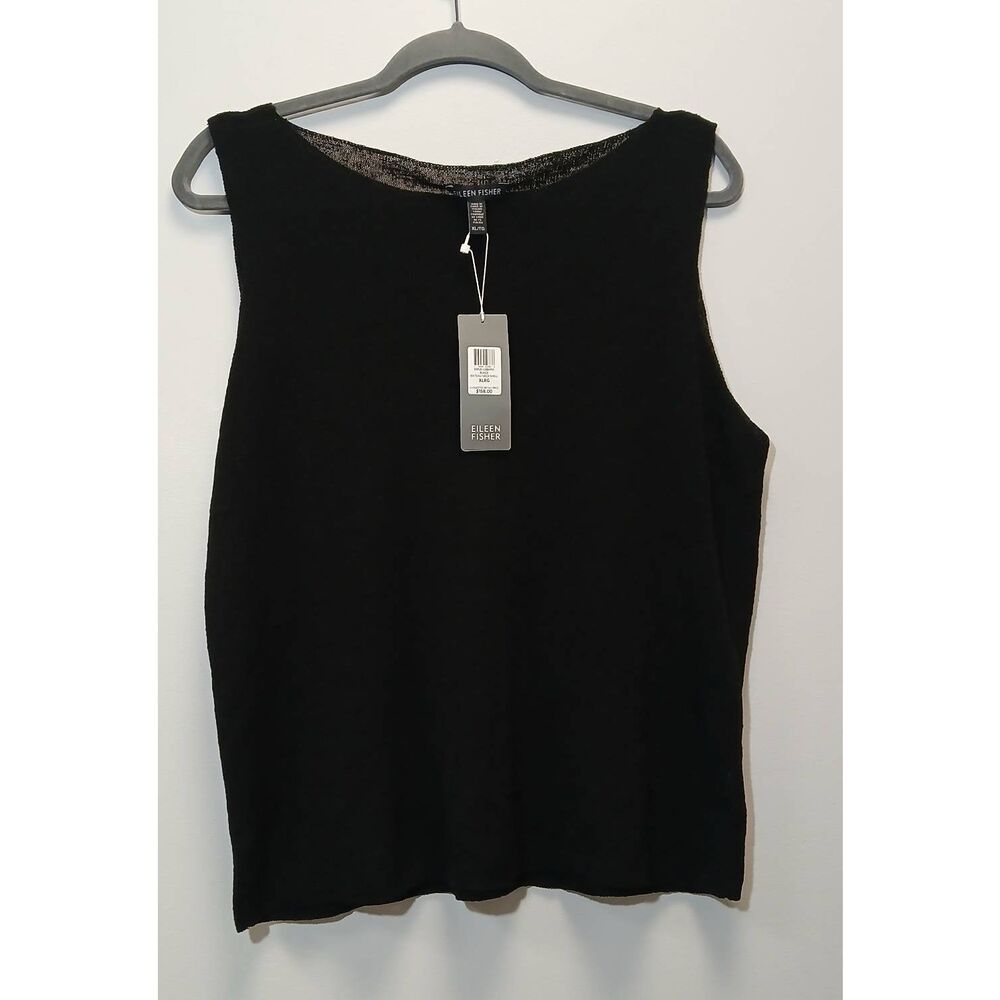 Eileen Fisher Black Sleeveless Knit Shell Top